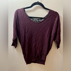 Express XS Burgundy Sweater with Lace Back Inset
